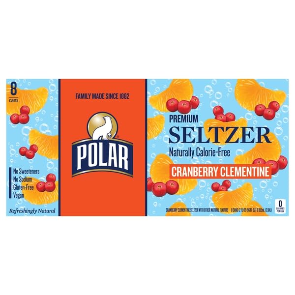 Polar, Cranberry Clementine Premium Seltzer, 12 Fl Oz, 8 Pack