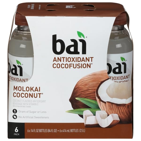 Bai Coconut Flavored Water, Molokai Coconut, Antioxidant Infused Drinks, 14 Fluid Ounce Bottle, 6 count