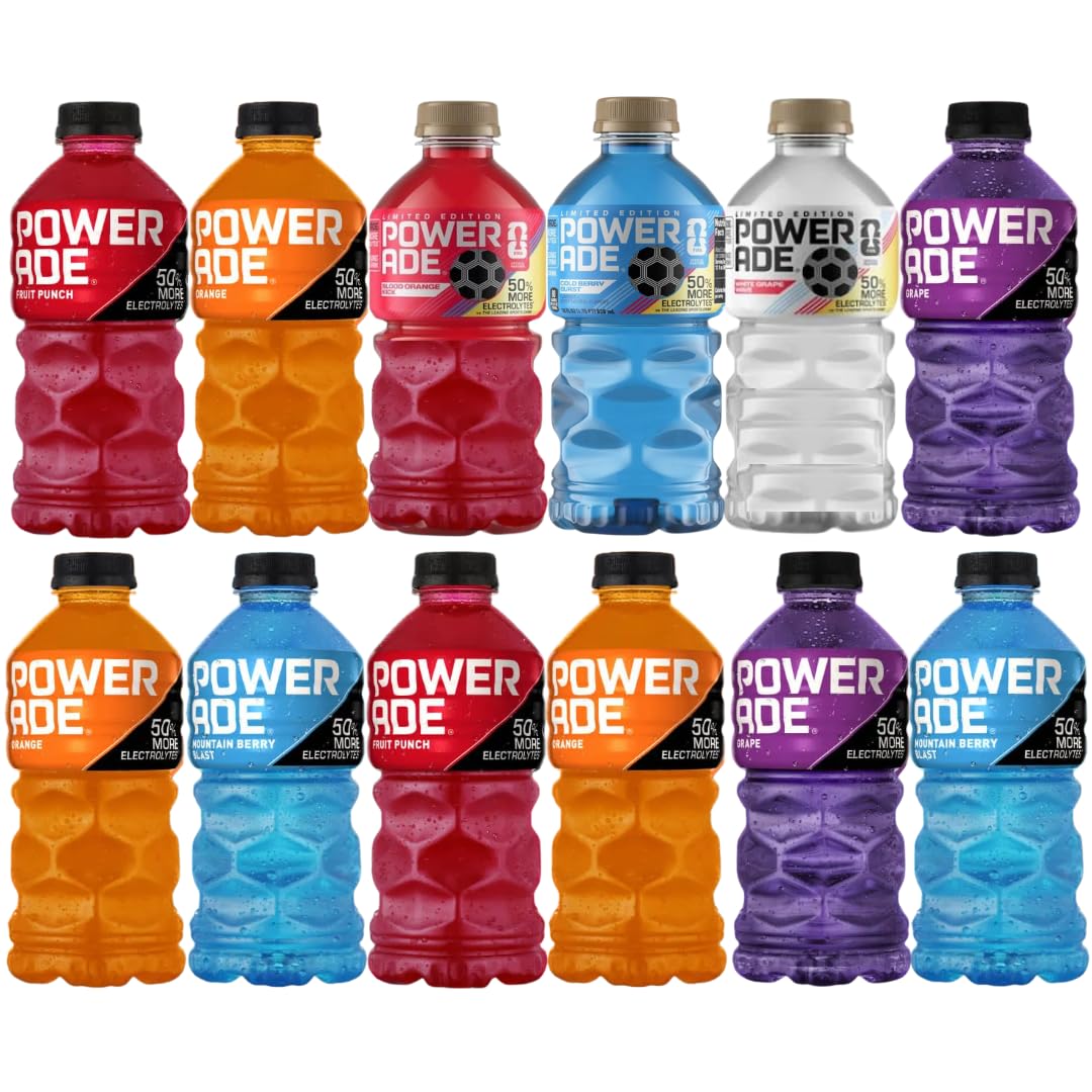 Powerade Zero Sports Drink Variety Pack, 20 oz Bottles (12 Pack) – Grape, Mixed Berry & Fruit Punch – Zero Sugar Electrolyte Hydration Beverage