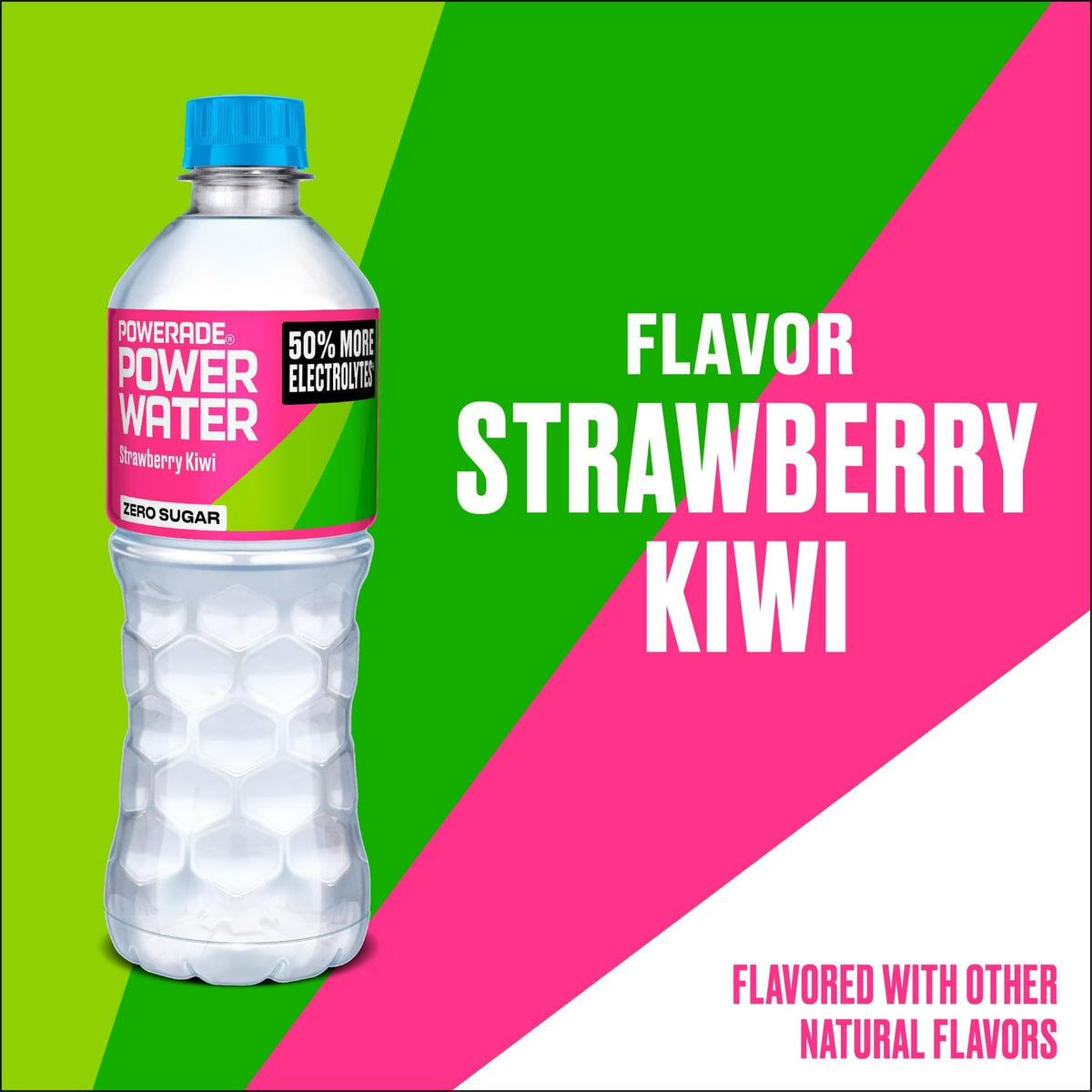Powerade Power Water Zero Sugar, Strawberry Kiwi, 16.9 oz Bottles, 24 Pack