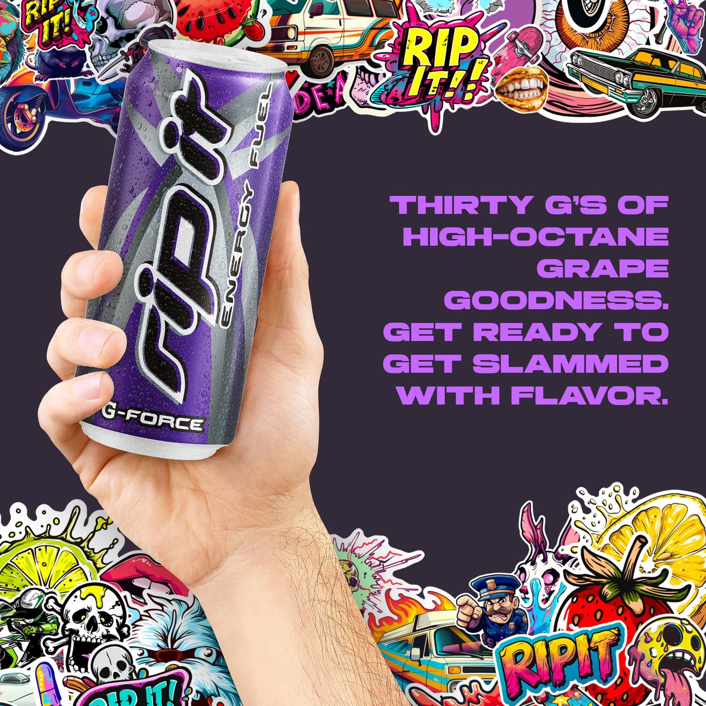 Rip It Energy Drink | G-Force | Grape Flavor | 12-Pack (16oz Cans) | 160mg Caffeine | Smooth Finish | Ignite Focus | Hardcore Energy That Rips!