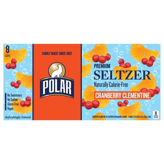 Polar, Cranberry Clementine Premium Seltzer, 12 Fl Oz, 8 Pack