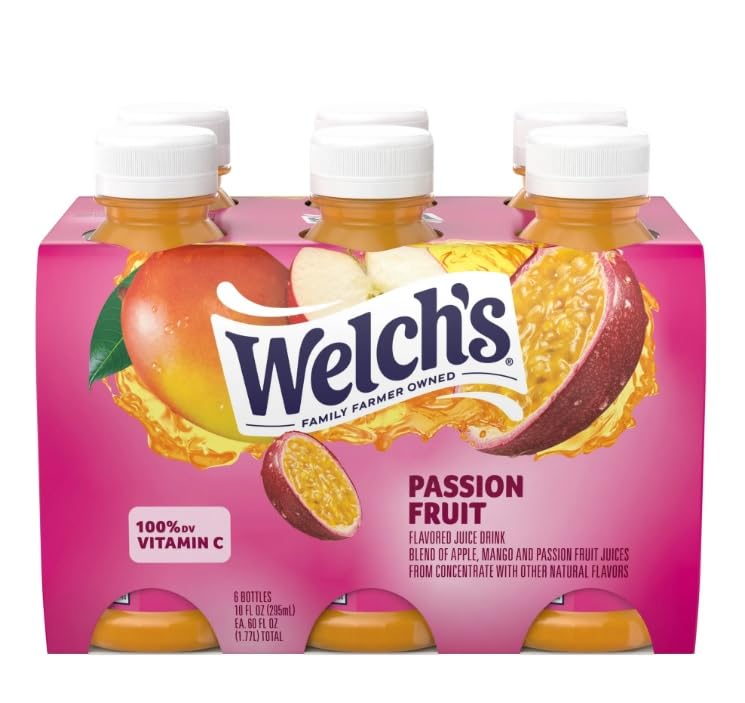 Walch's Passion Fruit Juice Drink, 10 fl oz On-the-Go Bottle.