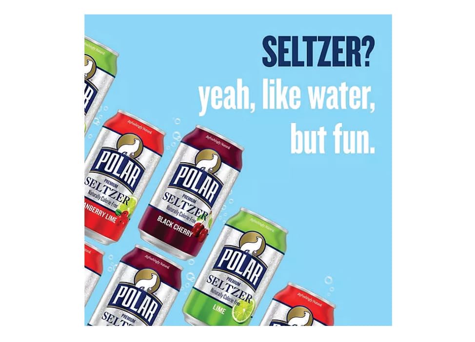 Polar Seltzer Water - 20 Assorted Cans Polar Seltzer Water Beverage. 4 Polar Seltzer Water Lemon, 4 Polar Seltzer Water Black Cherry, 4 Polar Seltzer Grapefruit, 4 Polar Cranberry Lime • 4 Polar Lime
