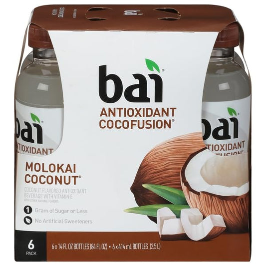 Bai Coconut Flavored Water, Molokai Coconut, Antioxidant Infused Drinks, 14 Fluid Ounce Bottle, 6 count