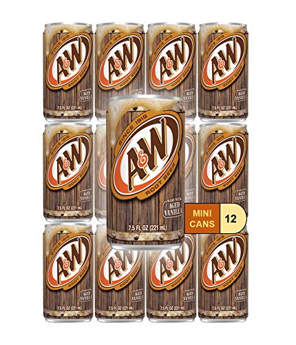 A&W Root Beer Mini Soda Cans, 7.5 oz Soft Drinks Bulk Snacks Pack, Small Refrigerator & Snack Pantry Drink 12 Count Beverage Bedroom & Kitchen Supplies