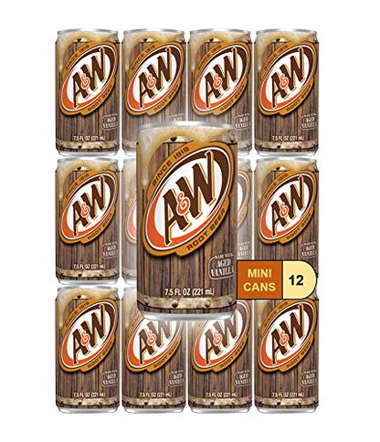 A&W Root Beer Mini Soda Cans, 7.5 oz Soft Drinks Bulk Snacks Pack, Small Refrigerator & Snack Pantry Drink 12 Count Beverage Bedroom & Kitchen Supplies