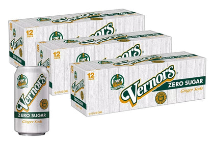 Vernors Classic Original Zero Sugar Ginger Ale Soda Soft Drink - 3 Cases (36 Cans)