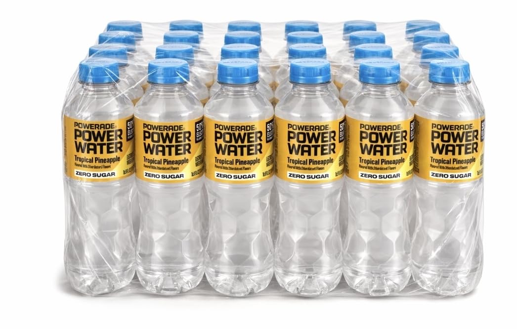 Powerade Power Water Zero Sugar Tropical Pineapple, 16.9 oz Bottles, 24 pack