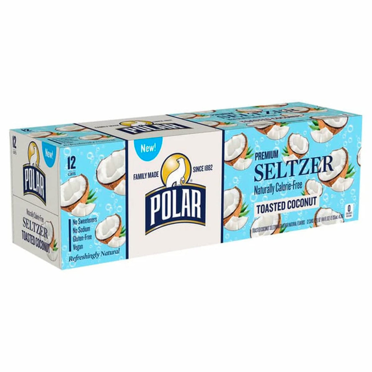 Polar Seltzer Water, Toasted Coconut, 12 fl oz cans, 12 pack