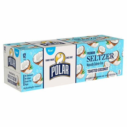 Polar Seltzer Water, Toasted Coconut, 12 fl oz cans, 12 pack