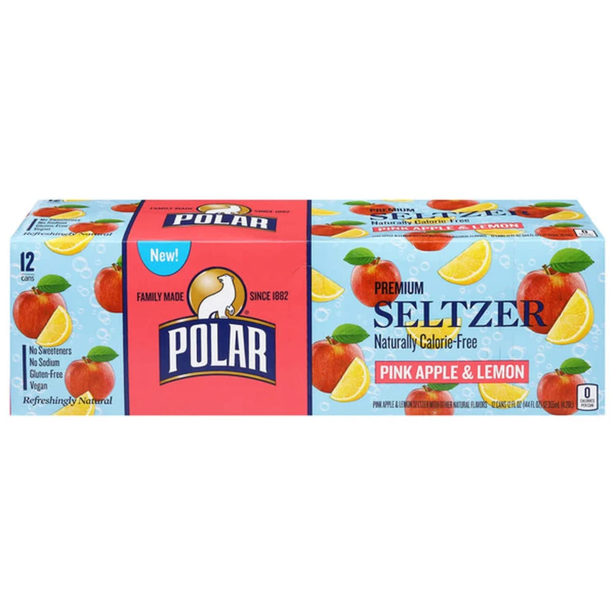 Polar Seltzer Water, Pink Apple & Lemon, 12 fl oz cans, 12 pack