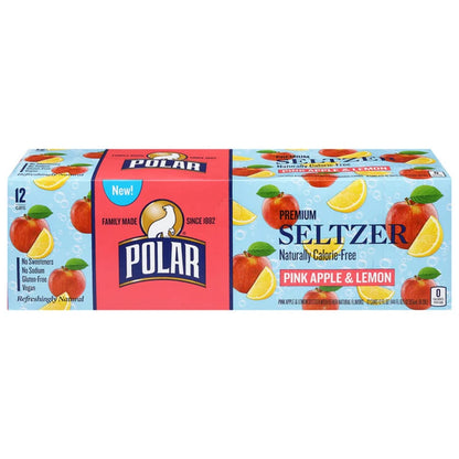 Polar Seltzer Water, Pink Apple & Lemon, 12 fl oz cans, 12 pack