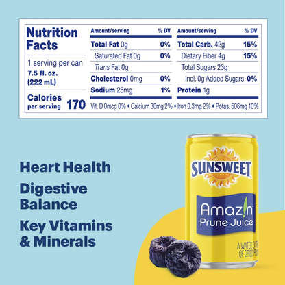 Sunsweet Amazin Prune Juice - Unsweetened Juice Cans - 6x4 Pack, 7.5oz