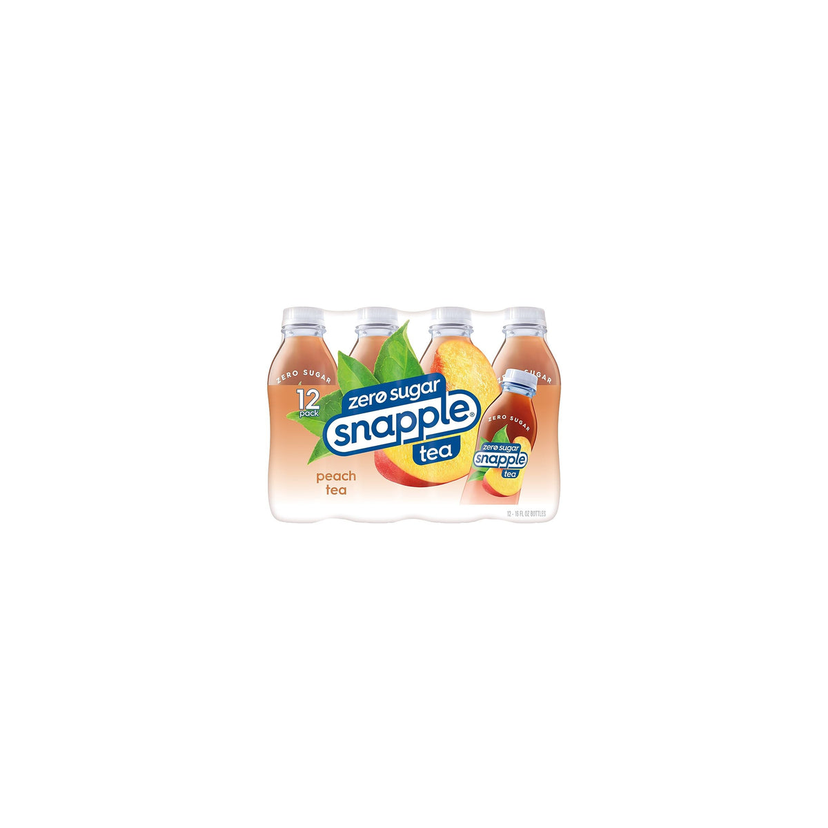 Snapple Zero Sugar Peach Herbal Tea, 16 oz Bottles, 12 Pack