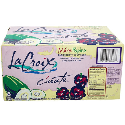 LaCroix (8 Pack) Cúrate Múre Pepino Sparkling Water, Blackberry Cucumber, 12oz Slim Cans, Naturally Essenced, 0 Calories, 0 Sweeteners, 0 Sodium, 12 Fl Oz (Pack of 8)