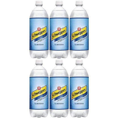 Schweppes Club Soda, 33.8 Oz Bottle (Pack of 6, Total of 202.8 Oz)