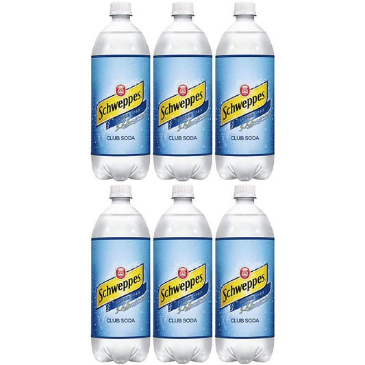 Schweppes Club Soda, 33.8 Oz Bottle (Pack of 6, Total of 202.8 Oz)
