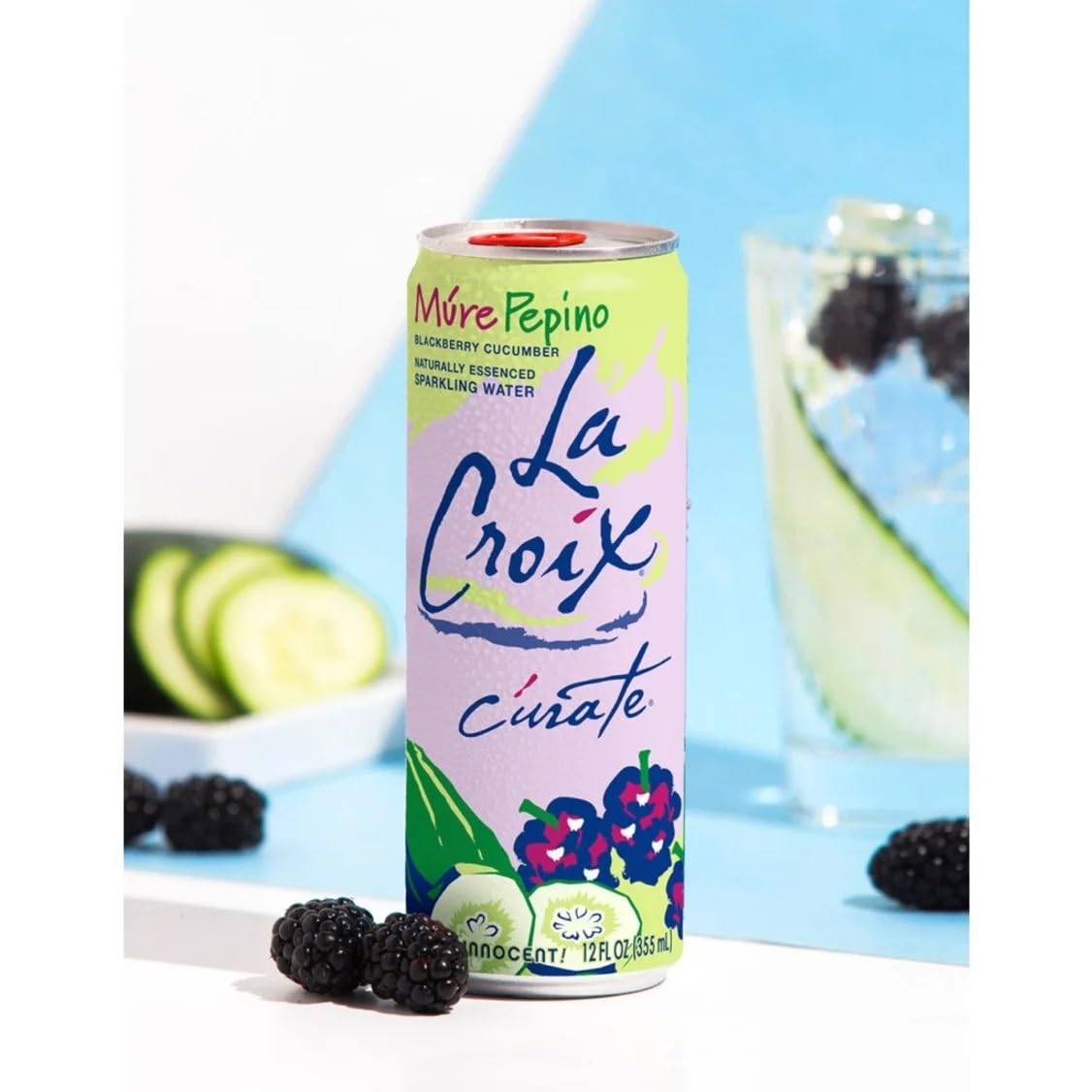 LaCroix (8 Pack) Cúrate Múre Pepino Sparkling Water, Blackberry Cucumber, 12oz Slim Cans, Naturally Essenced, 0 Calories, 0 Sweeteners, 0 Sodium, 12 Fl Oz (Pack of 8)