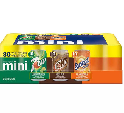 Valpa 7UP, A&W Root Beer and Sunkist Variety Pack (7.5 fl. oz., 30 pk.)