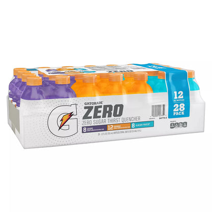Gatorade Zero Sugar 12oz Three Flavor Variety Orange, Glacier Freeze and Grape (Pack of 28)