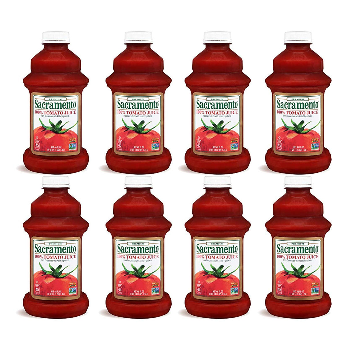 Sacramento Tomato Juice, Kosher and Gluten Free, No High Fructose Corn Syrup, 46 Ounce Bottle, 4-Pack