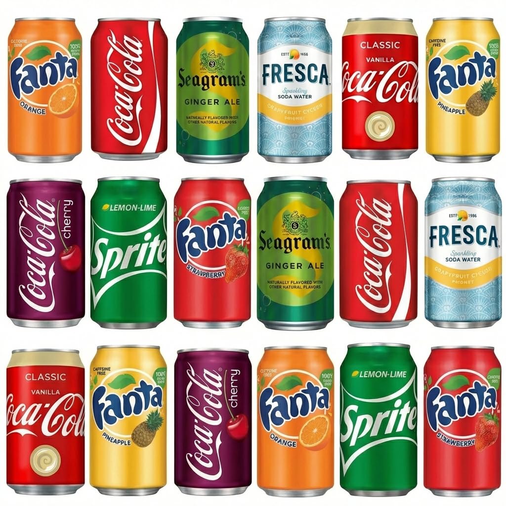 Soda Variety Pack 18PK – 9 Flavor Assortment of Coca-Cola, Sprite, Fanta & Seagram’s Ginger Ale – 12 oz Cans Mixed Soft Drinks for Parties, Office, Home & Events