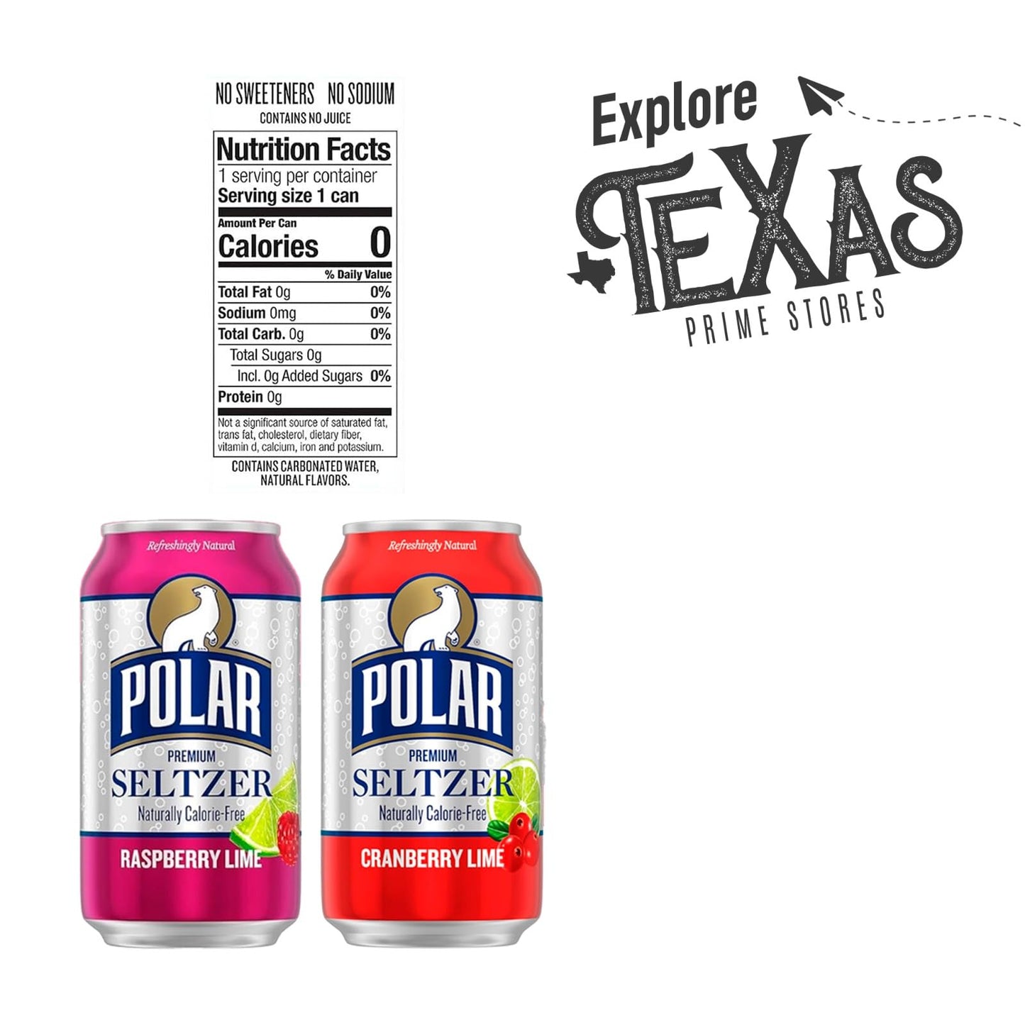 Polar Seltzer Combo Pack of 8 Raspberry + 8 Cranberry Premium Sparkling Water 12 fl oz Can