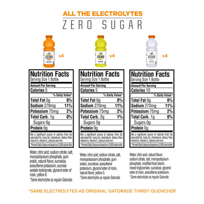 Gatorade Zero Sugar Thirst Quencher, Glacier Cherry Variety Pack, 20 Fl Oz (Pack of 12)