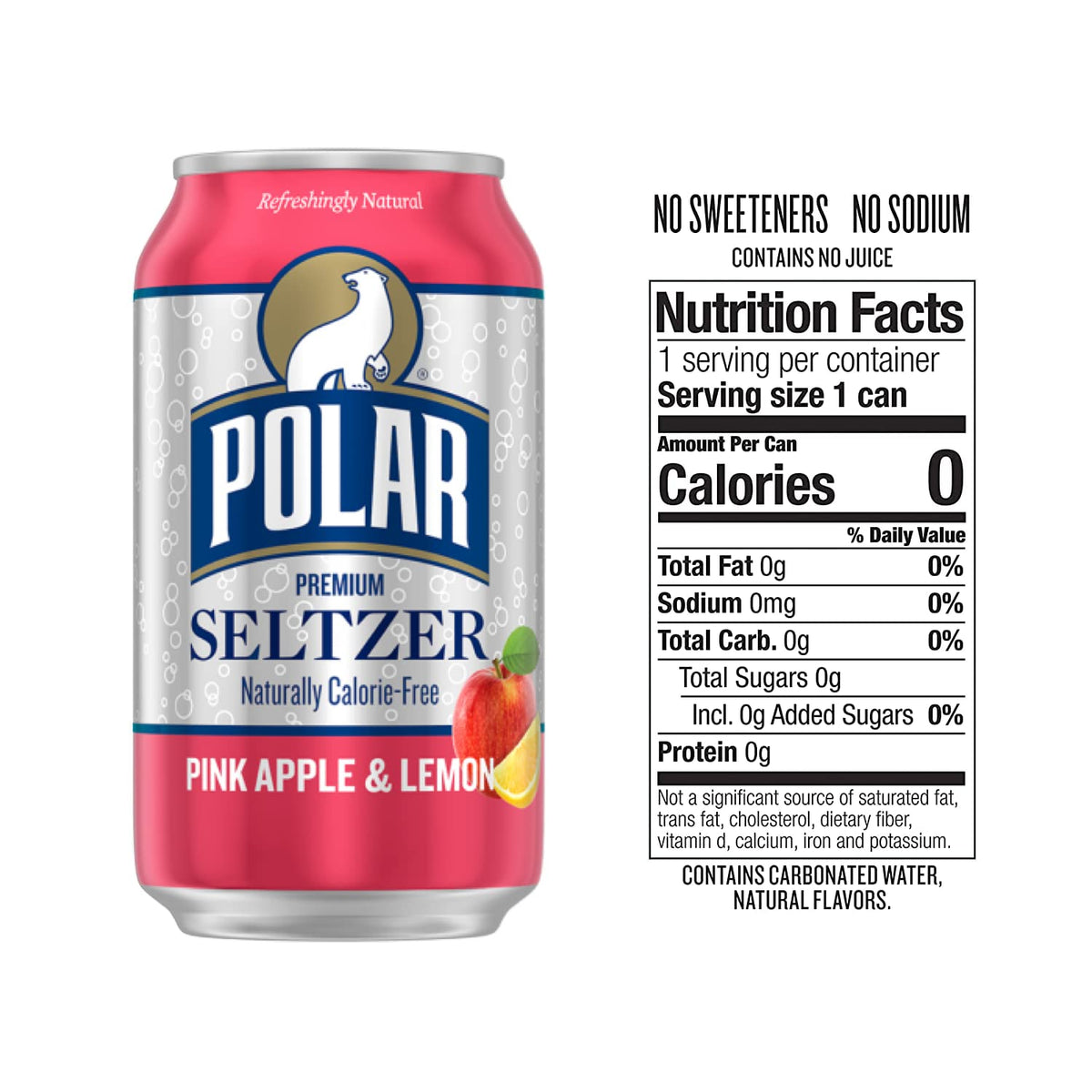 Polar Seltzer Water, Pink Apple & Lemon, 12 fl oz cans, 12 pack