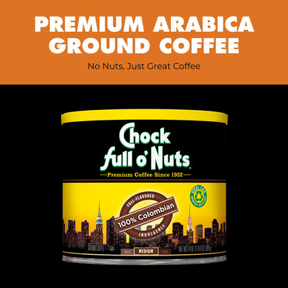 Chock Full o' Nuts Ground Coffee - Heavenly Original Half Caffeine, 24 oz