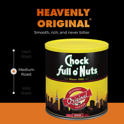 Chock Full o' Nuts Ground Coffee - Heavenly Original Half Caffeine, 24 oz