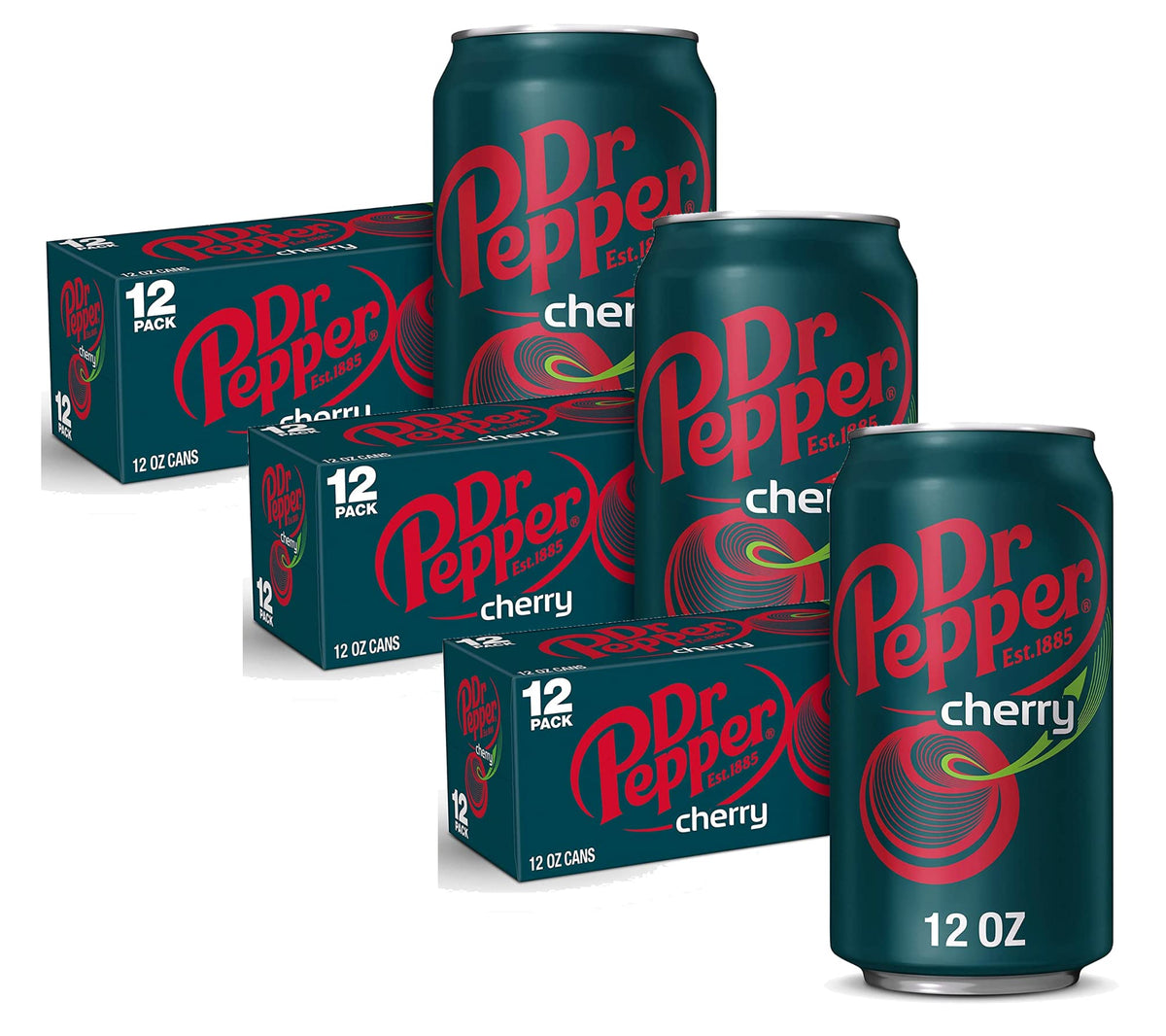 Dr. Pepper Cherry Flavored Soda Beverage Soft Drink - 3 Cases (36 Cans)
