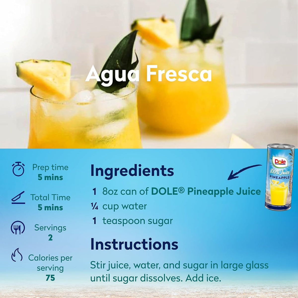 Dole 100% Pineapple Juice, 8.0 Fl Oz, Pack of 24