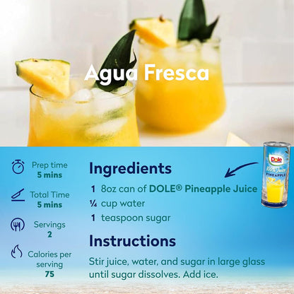 Dole 100% Pineapple Juice, 8.0 Fl Oz, Pack of 24