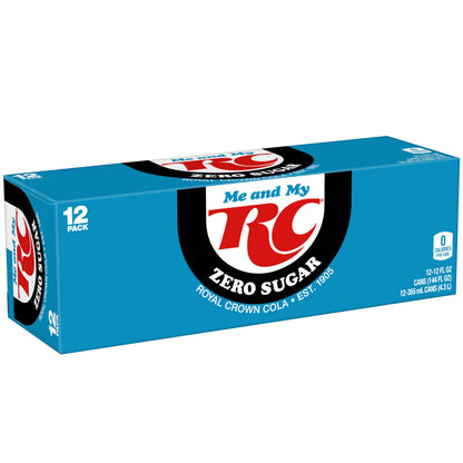 RC Cola Zero Sugar Soda, 12 fl oz cans, 12 pack