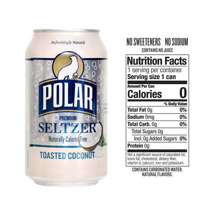 Polar Seltzer Water, Toasted Coconut, 12 fl oz cans, 12 pack