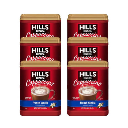 Hills Bros. Instant Cappuccino Mix, French Vanilla - Easy to Use, Enjoy Coffeehouse Flavor from Home – Decadent Cappuccino with a Hint of Sweetness and Vanilla in Light Coffee, 16 Ounce (Pack of 6)