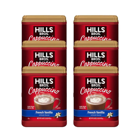 Hills Bros. Instant Cappuccino Mix, French Vanilla - Easy to Use, Enjoy Coffeehouse Flavor from Home – Decadent Cappuccino with a Hint of Sweetness and Vanilla in Light Coffee, 16 Ounce (Pack of 6)