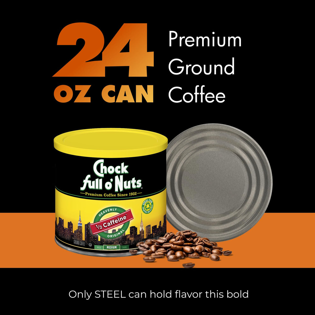 Chock Full o' Nuts Ground Coffee - Heavenly Original Half Caffeine, 24 oz