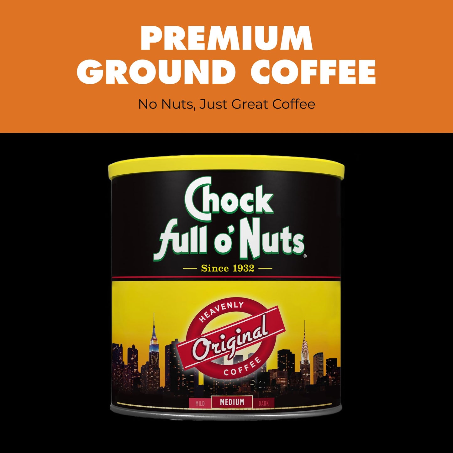 Chock Full o' Nuts Ground Coffee - Heavenly Original Half Caffeine, 24 oz