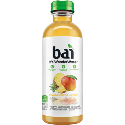 Bai Antioxidant Infused Water Beverage, Pilavo Pineapple Mango, with Vitamin C and No Artificial Sweeteners, 18 Fluid Ounce Bottle, 12 Pack