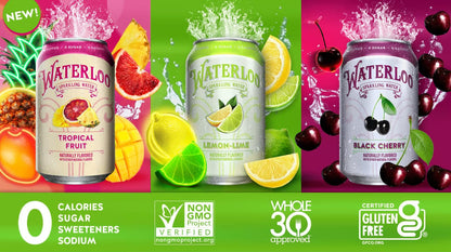 Waterloo Sparkling Fruit Flavored Water, Multi-Flavor Variety Pack | Zero Calorie | Zero Sugar | Zero Sodium | Zero Calories | Naturally flavored, 12 Fl Oz with Fitluv packaging (8 Flavor Variety, Pack of 24)
