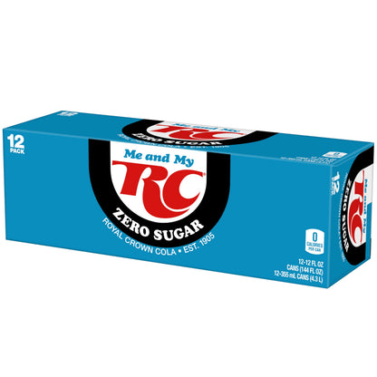 RC Cola Zero Sugar Soda, 12 fl oz cans, 12 pack