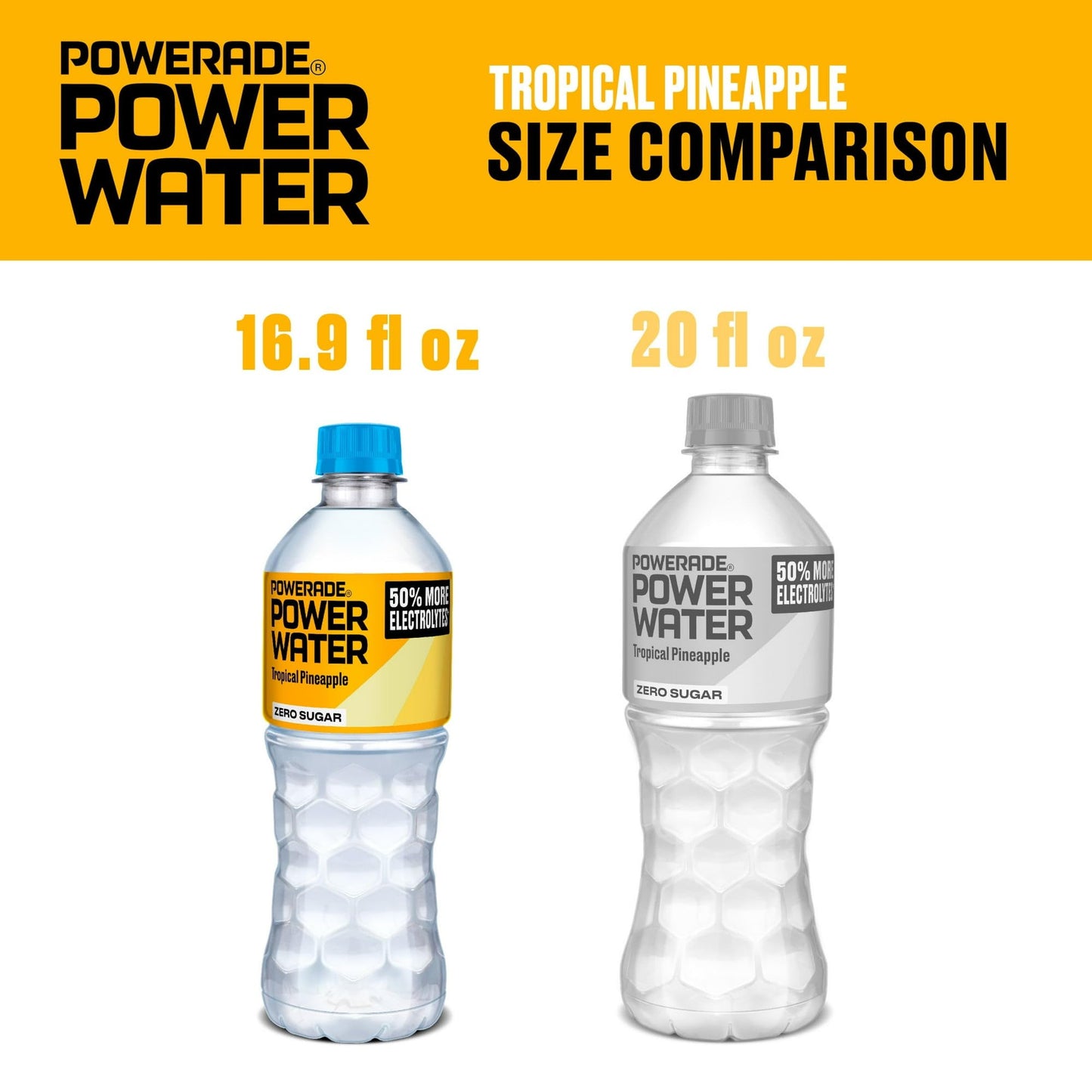 Powerade Power Water Zero Sugar Tropical Pineapple, 16.9 oz Bottles, 24 pack