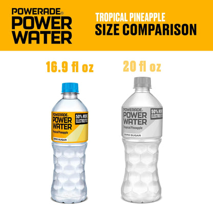 Powerade Power Water Zero Sugar Tropical Pineapple, 16.9 oz Bottles, 24 pack