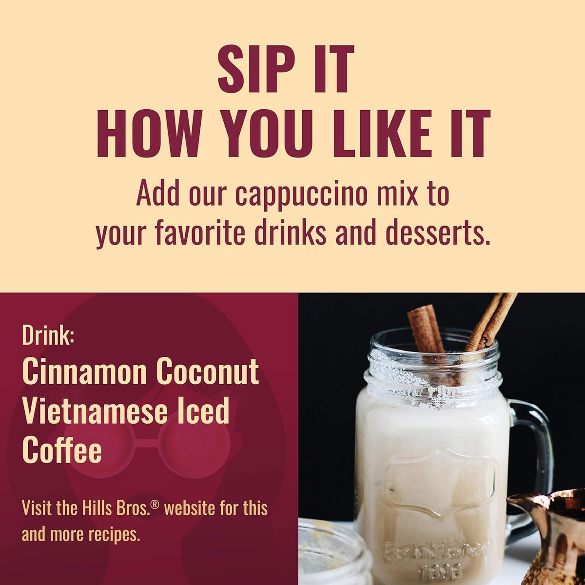 Hills Bros. Instant Cappuccino Mix, French Vanilla - Easy to Use, Enjoy Coffeehouse Flavor from Home – Decadent Cappuccino with a Hint of Sweetness and Vanilla in Light Coffee, 16 Ounce (Pack of 6)