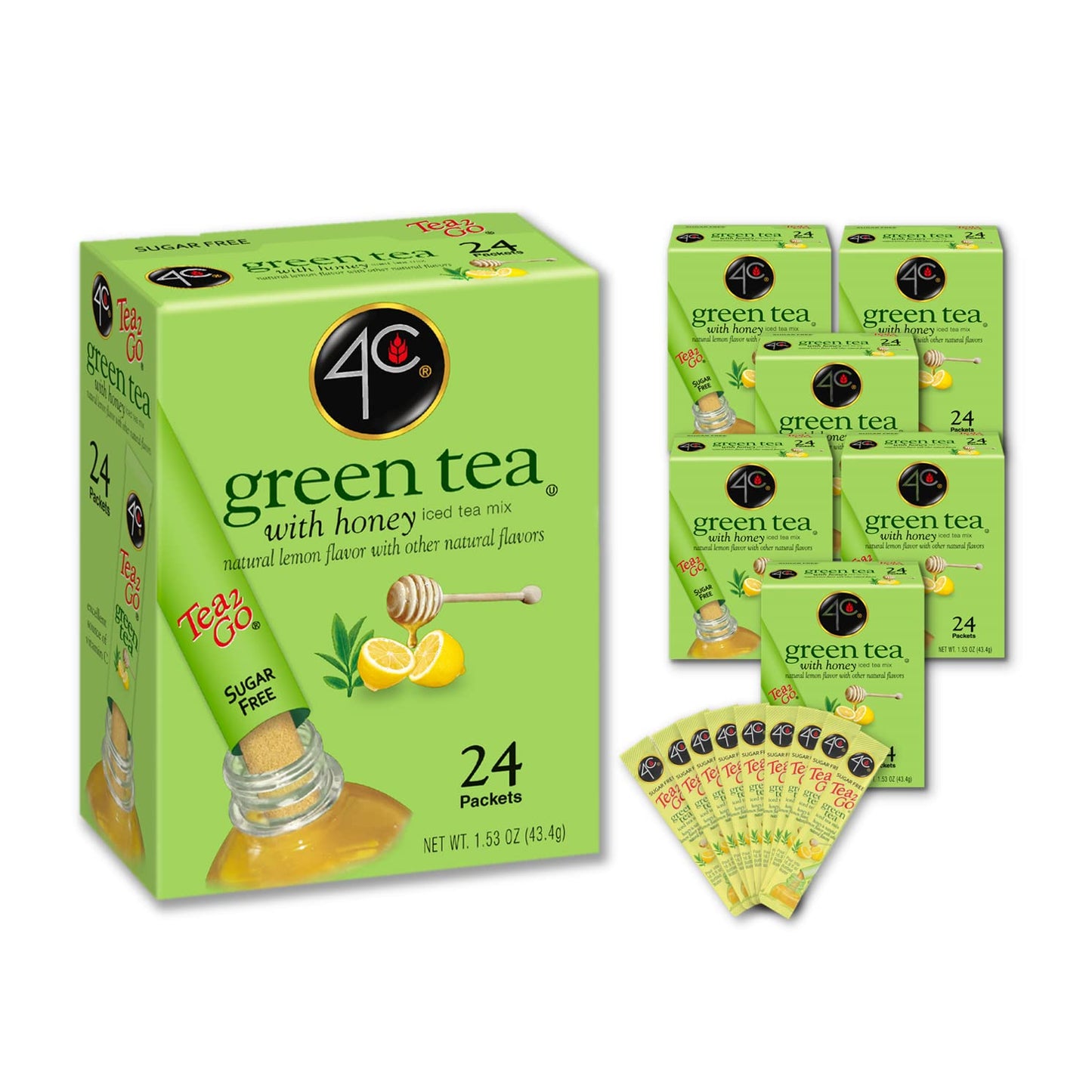 4C Powder Drink Mix Packets, Green Tea, 24 Count, Singles Stix On the Go, Refreshing Sugar Free Water Flavorings (Green Tea, 24 Count (Pack of 6))