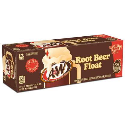 A&W Root Beer Float Soda, 12 fl oz cans, 12 pack