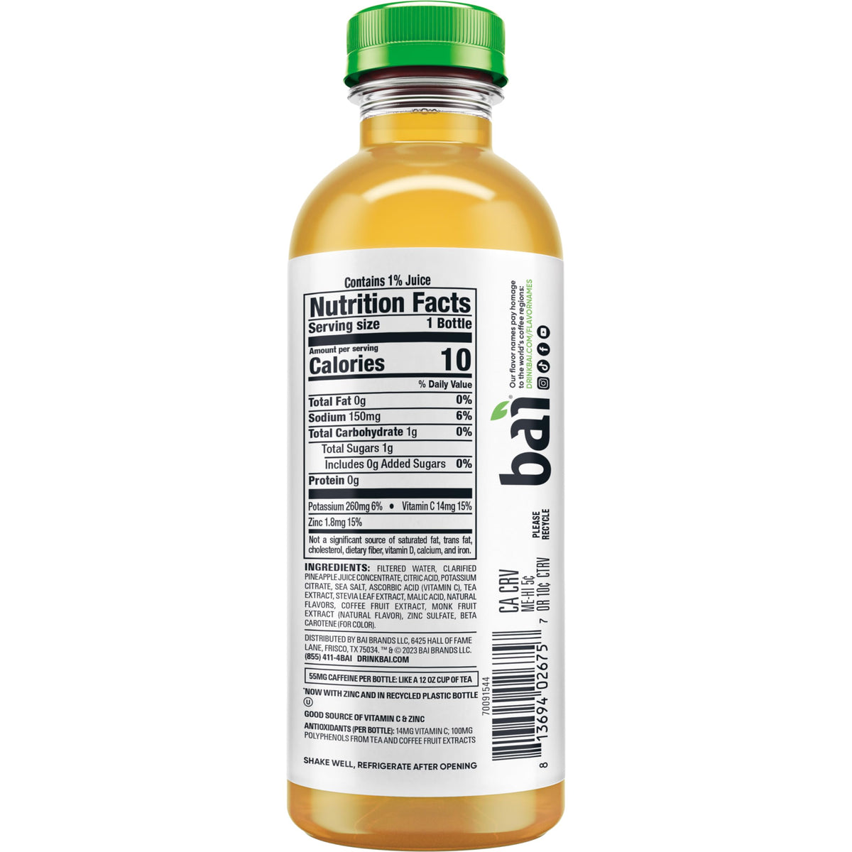 Bai Antioxidant Infused Water Beverage, Pilavo Pineapple Mango, with Vitamin C and No Artificial Sweeteners, 18 Fluid Ounce Bottle, 12 Pack